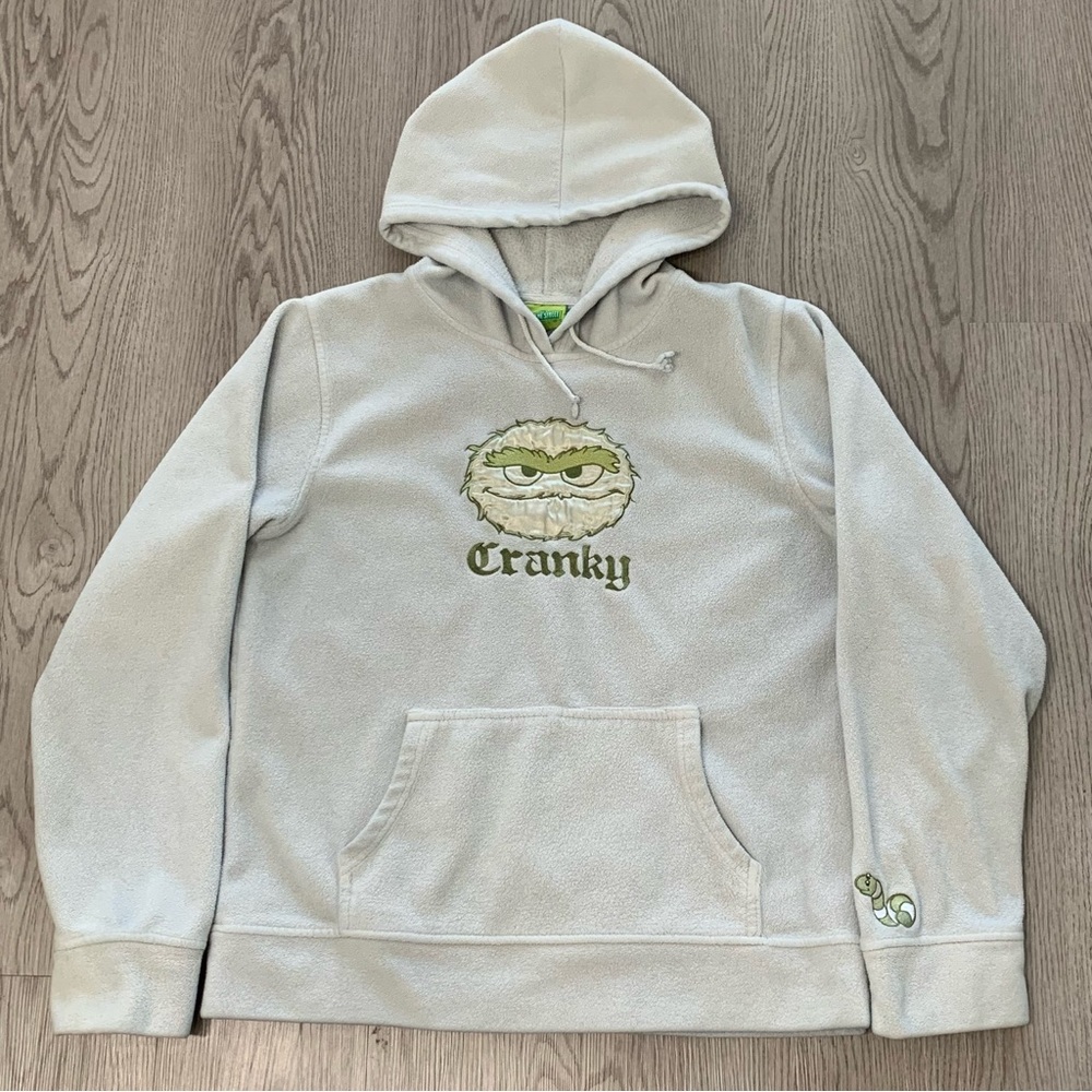 Vintage Sesame Street Oscar the Grouch Cranky Pullover Fleece Hoodie‎ Medium